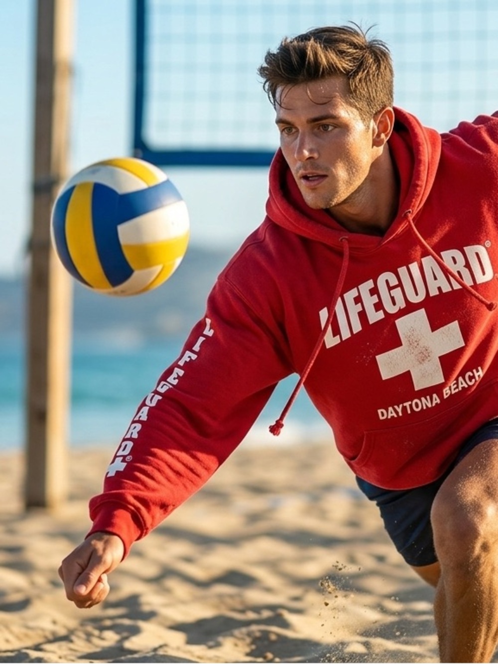 Official Lifeguard Pullover Hoodie Sweatshirt Unisex XL Red Daytona Beach